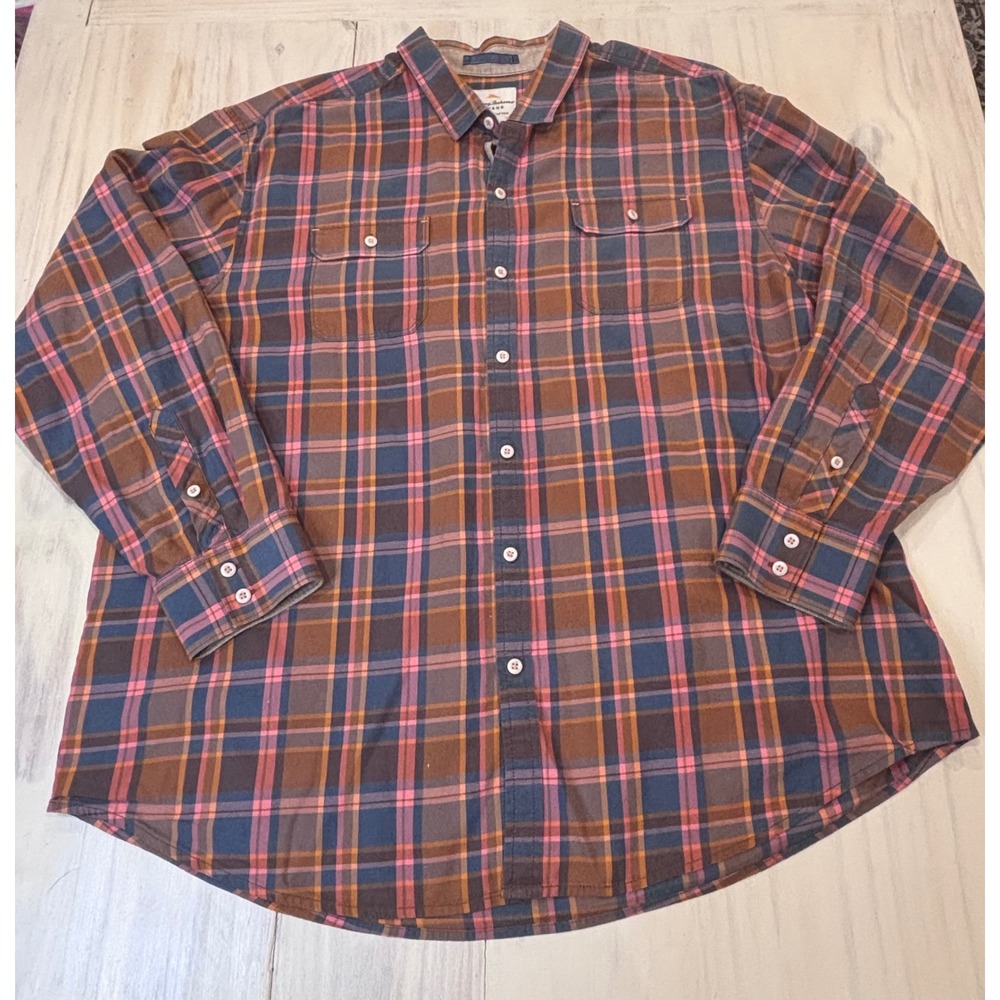 Tommy Bahama Jeans Mens XXL Island Modern Fit Plaid Cotton Button Down‎ Shirt